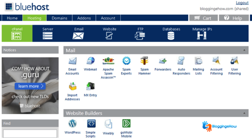 bluehost-dashboard 